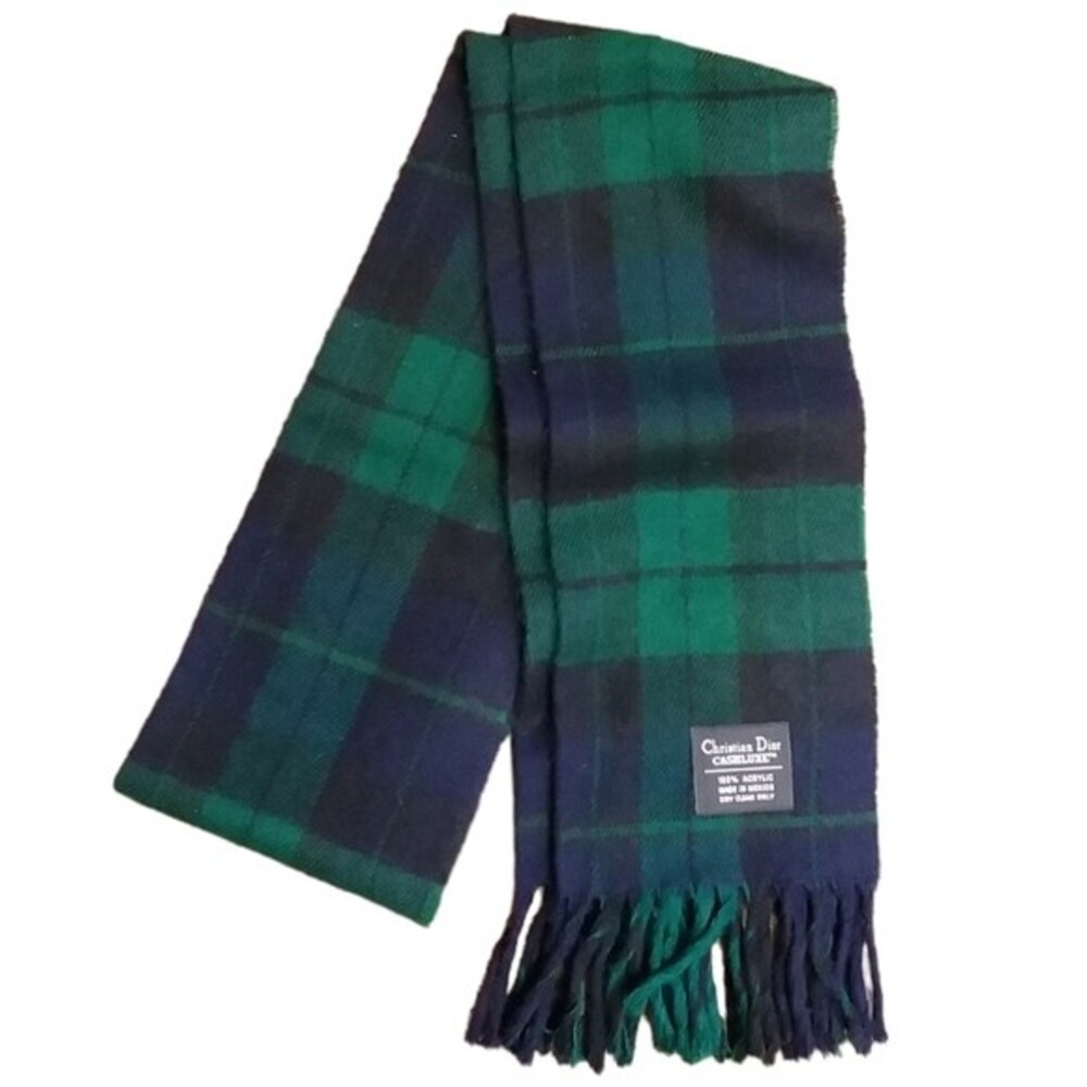 Christian Dior Cashluxe Green Black Plaid Scarf